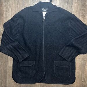 Vintage Men's Black Zip-Up Sweater 100% wool